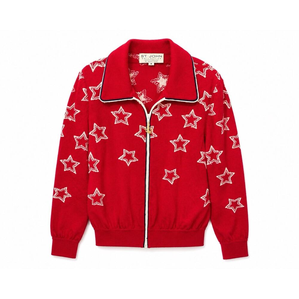 VTG St John Collection Santana Knit Star Jacket Patriotic Americana Coastal USA